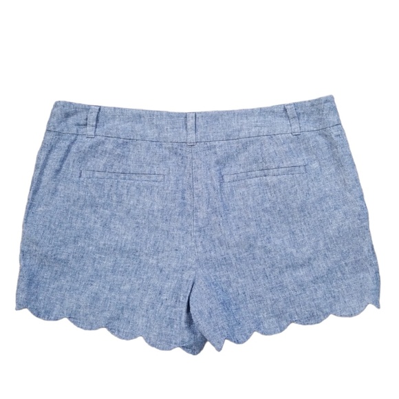 LOFT Blue Chambray Scallop 4 Inch Linen Blend Shorts Size: 8 - Picture 4 of 7